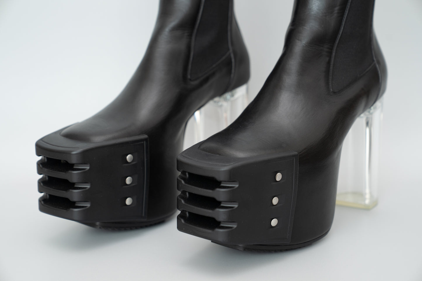 Rick Owens Strobe Grilled Platforms – Black/Black/Clear (Size IT40)