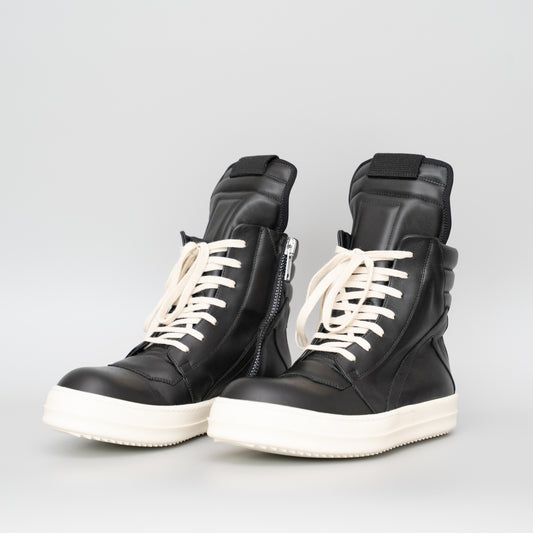 Rick Owens Geobasket Sneakers – Black/Black/Milk (Size IT41.5)