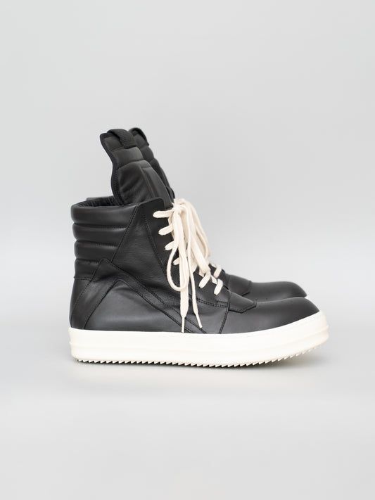 Rick Owens Geobasket Sneakers – Black/Black/Milk (Size IT41.5)