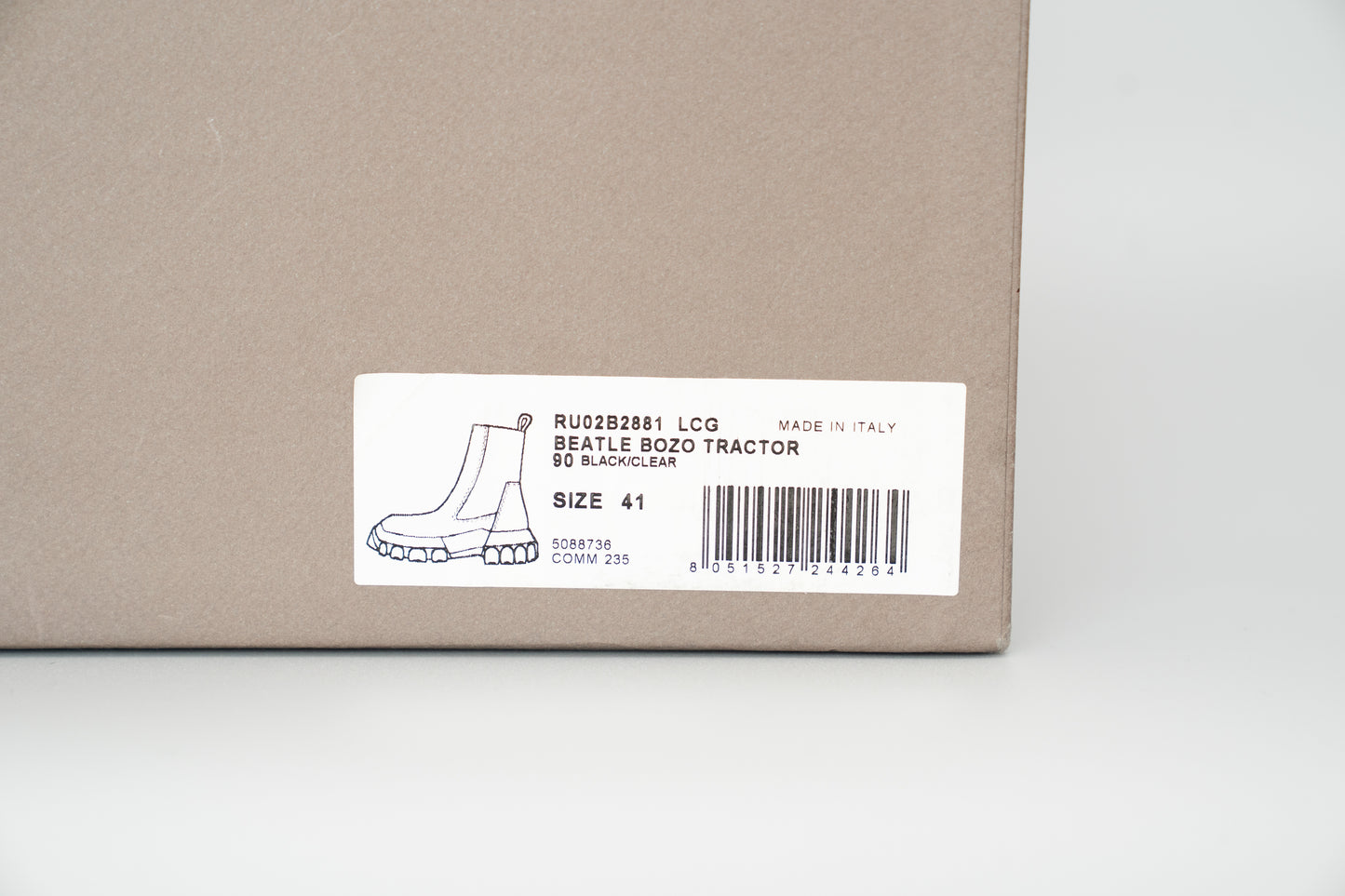 Rick Owens Beatle Bozo Tractor Boots – Black/Clear (Size IT41 / 26cm)